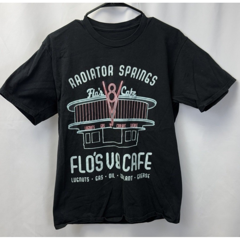 Disney Pixar Cars Flo's V8 Cafe T-Shirt Black Size Medium EUC Neon